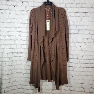 NWT WEARABLES Brown Open Front Drapey Cotton Knit Cardigan Sweater Size M
